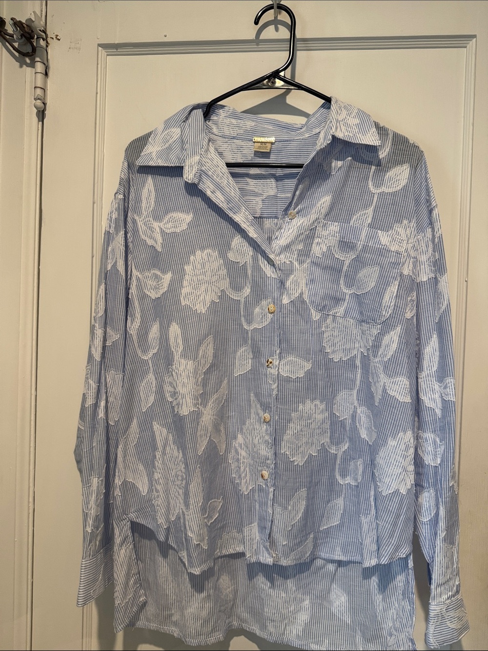 Magaschoni Light Blue and White Floral Stripe Button-Down Shirt